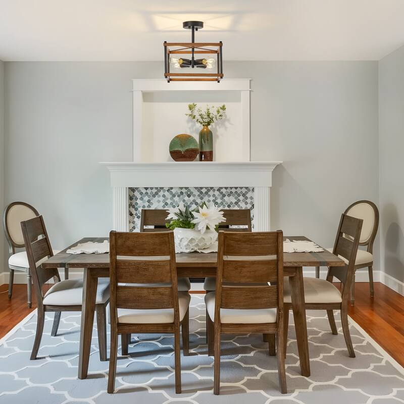 Starsky 4-Light Faux Wood Rectangle Semi Flush Mount - Black