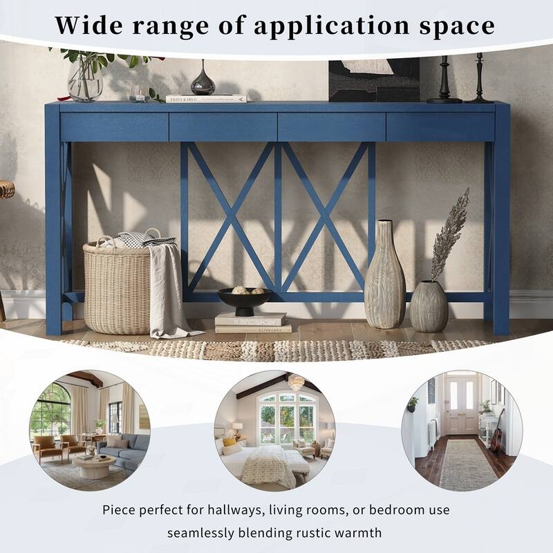 Crisscross Design Entryway Table with Open Bottom Storage