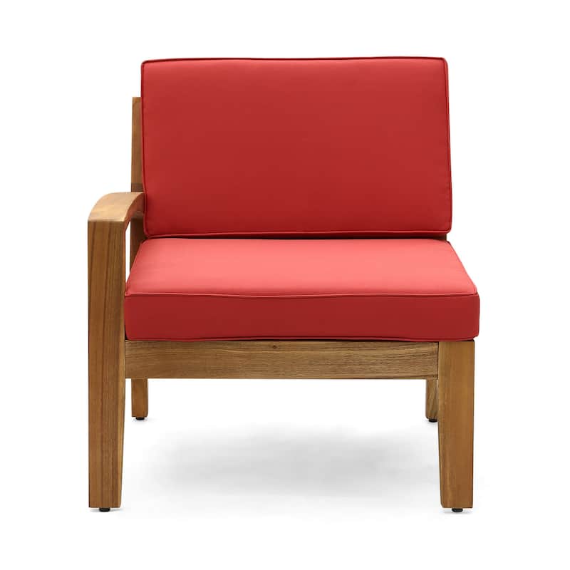 Outdoor L-Sectional Sofa with Coffee Table, Ottoman, Acacia Wood, Red