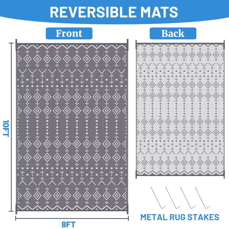 8' x 10' Reversible Outdoor Rug – Waterproof Plastic Straw Mat