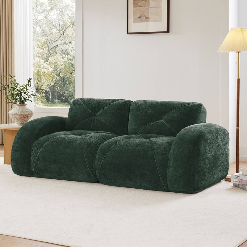 2-seater Tufted Sofa Couches With boneless Sofa, Soft Velvet Fabric, Bottom Anti-Slip Design, 32D High Density Sponge