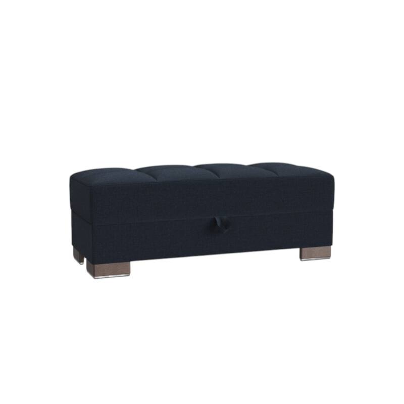 HomeRoots 52" Dark Blue and Brown Chenille Tufted Storage Ottoman