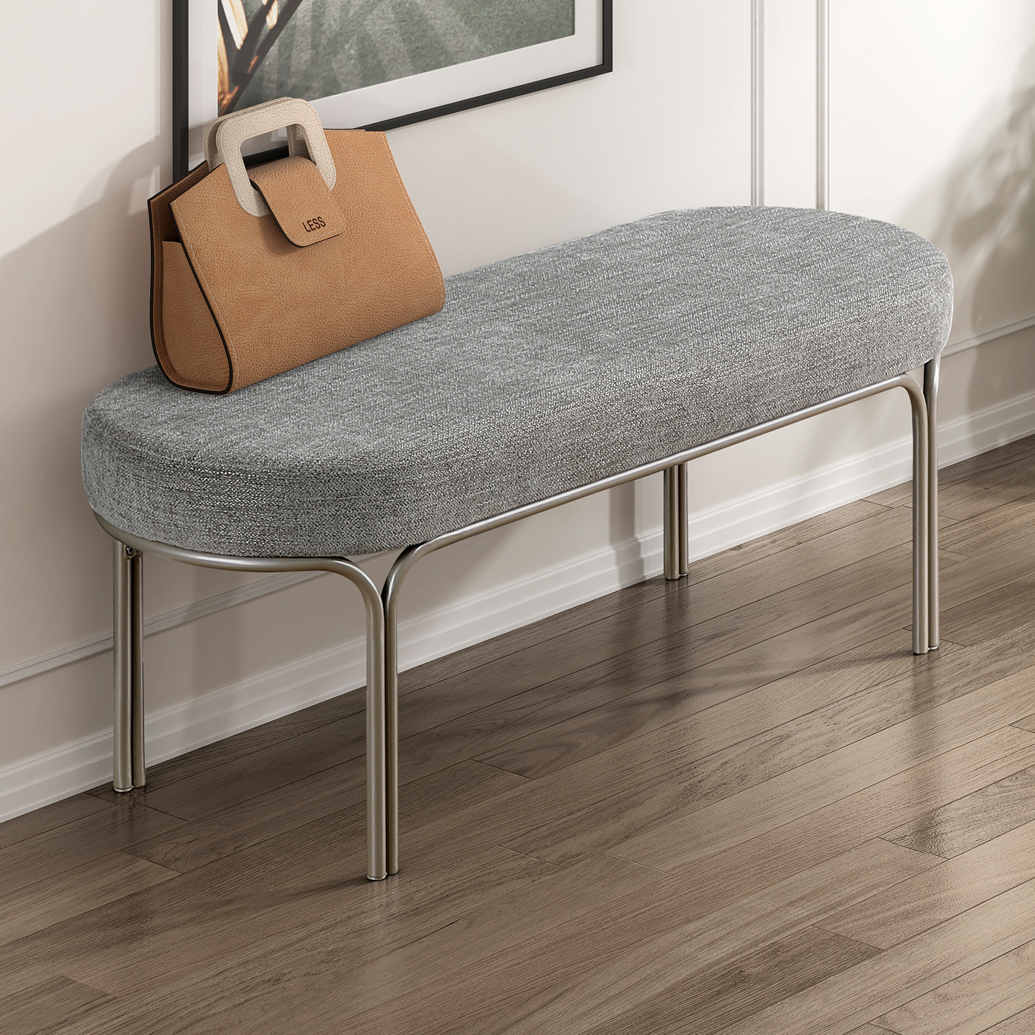 Fremont & Park Wexford 48" Chenille Fabric Bench - Champagne Finish Iron Metal Frame