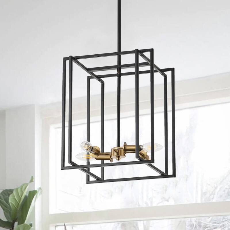 Industrial Matte Black 4-Light Metal Frame Candle Style Chandelier