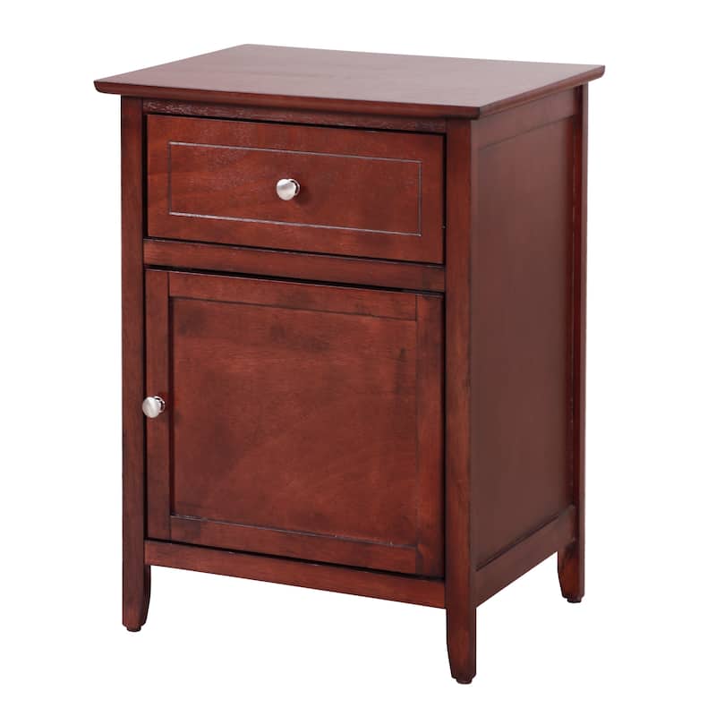 Modern 19-in Metal Hand Holder Single-Drawer Wood Nightstand with Cabinet