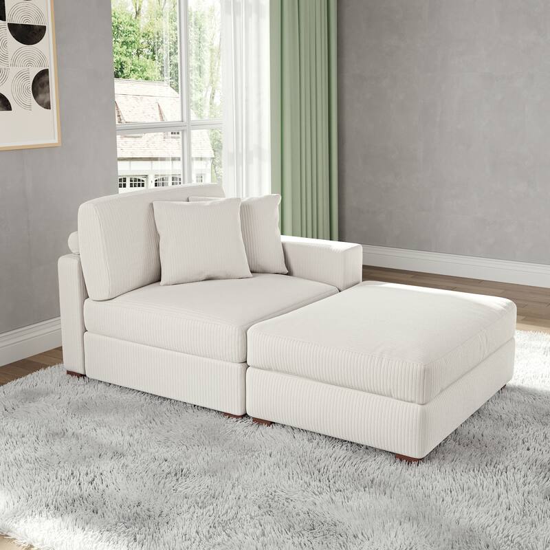 Corduroy Chaise Lounge Sofa with Ottoman for Living Room