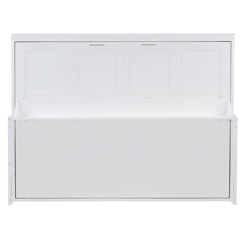 Queen Size Foldable Murphy Bed Wall Bed Convertible Desk with Storage, Bedroom Pine Wood Bed Frame, Modern Pull Down Bed