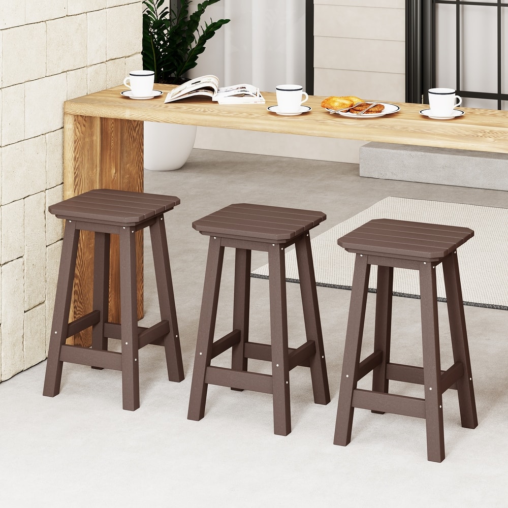 Laguna Hdpe All Weather Outdoor Patio 24" Square Counter Stool (Set Of 3)