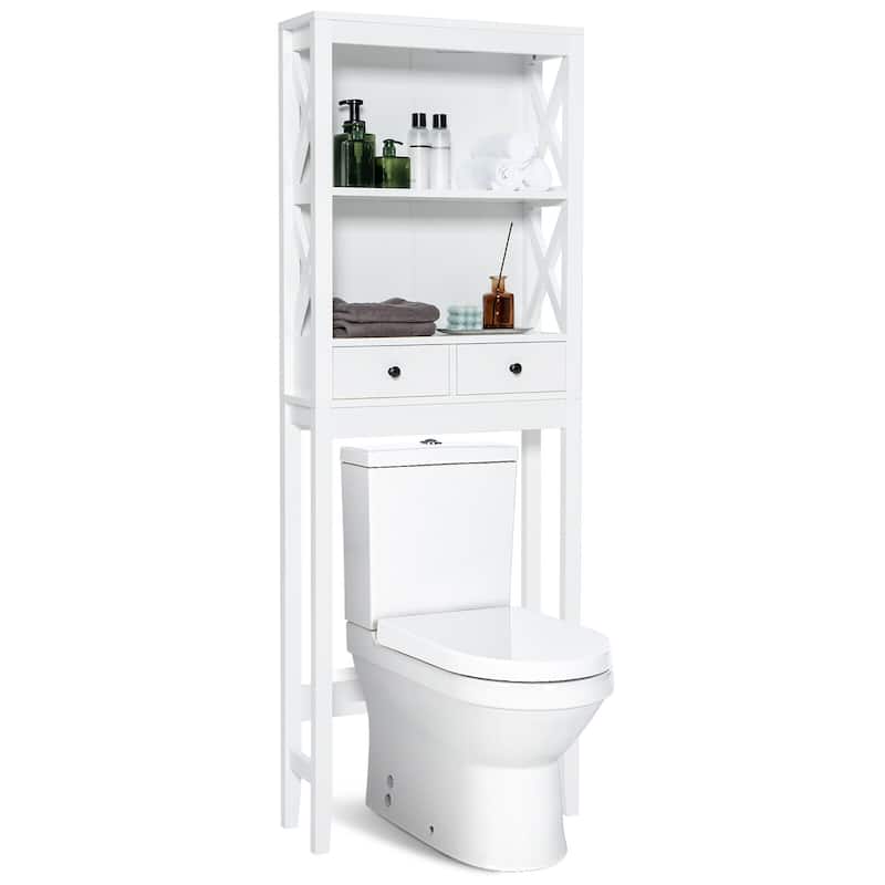 Costway Over the Toilet Storage Rack Bathroom Space Saver with 2 Open - 23.5'' x 8'' x 65'' (L X W X H) - White