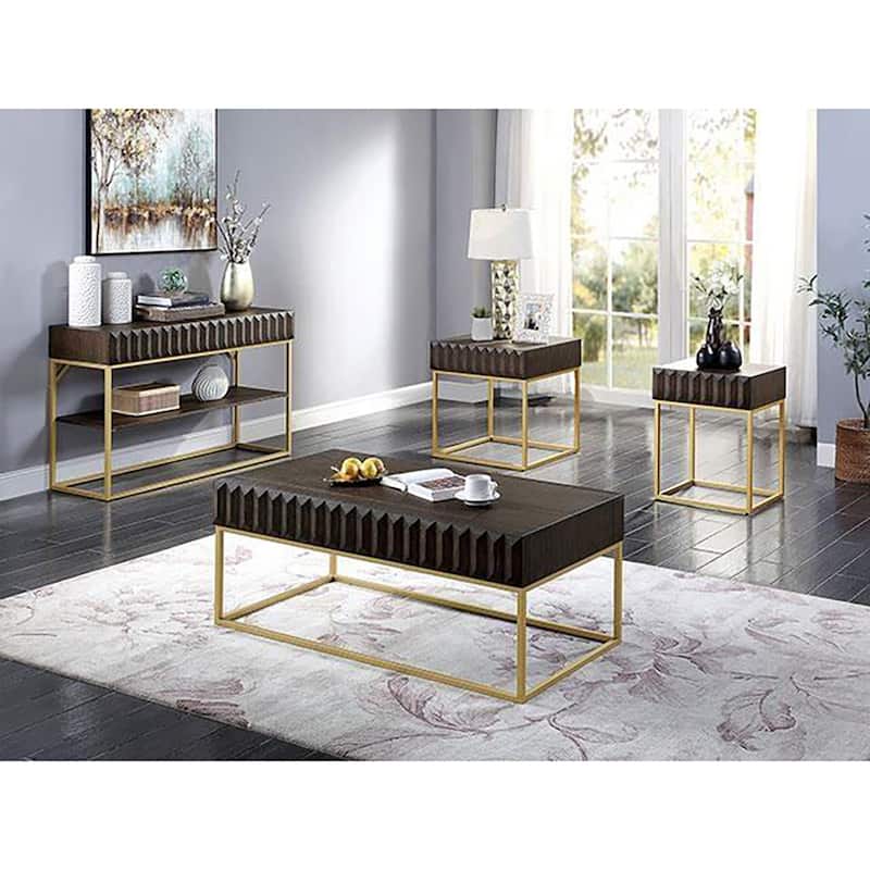 47-inch Walnut and Gold Coffee Table with Concealed Drawers