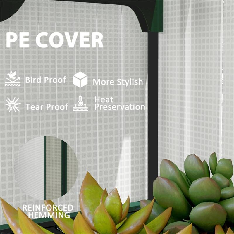 White Steel PE Cover 4-Tier Mini Greenhouse with Roll-Up Zipper Door