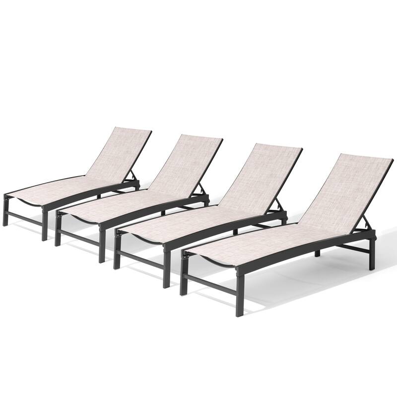 Crestlive Products Outdoor Patio All-Weather Adjustable Chaise Lounge Chairs - Beige - 4PC