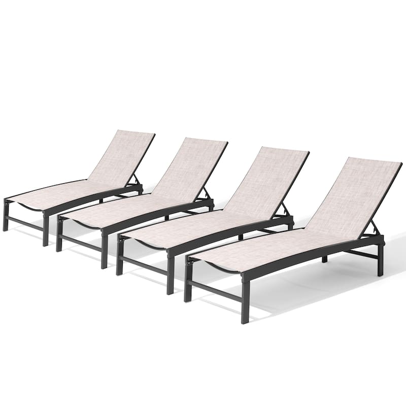 Outdoor Patio Adjustable Chaise Lounge Chairs - Beige-4PC