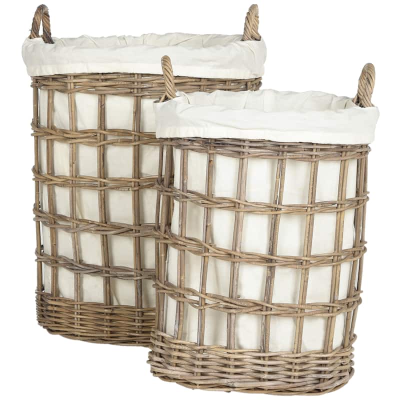 SAFAVIEH Kaname Natural Rattan Grey Storage Hamper with Liners - 20.5" x 14" x 25" - 21Wx14Dx25H