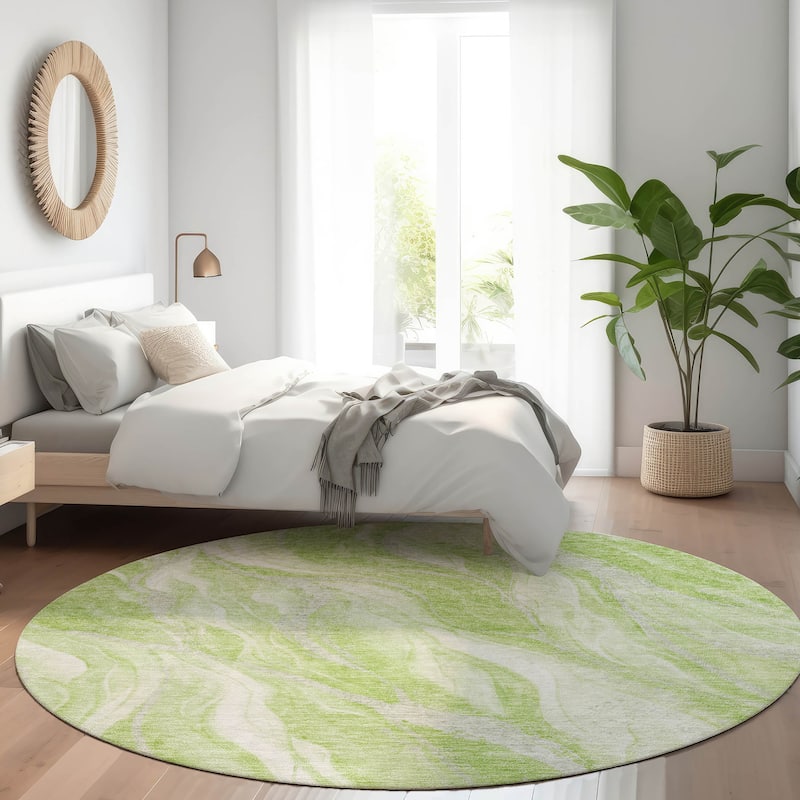 Machine Washable Indoor/ Outdoor Chantille Moden Waves Rug - Aloe - 8' x 8'