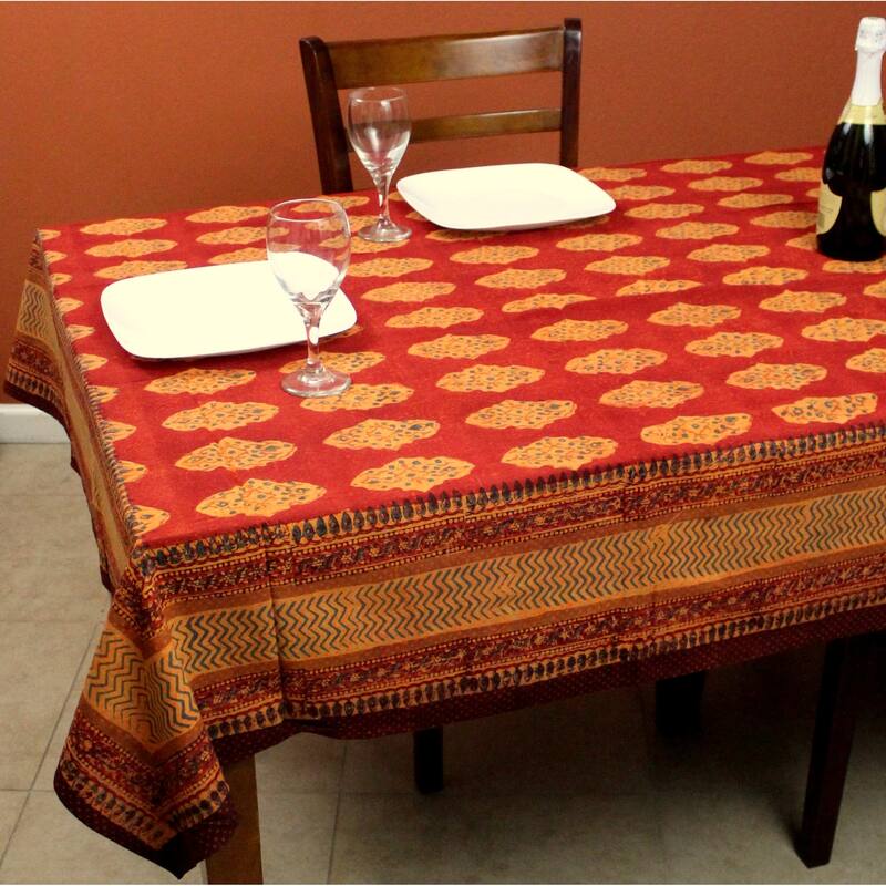 Cotton Block Print Golden Diamonds Tablecloth Rectangle Collection