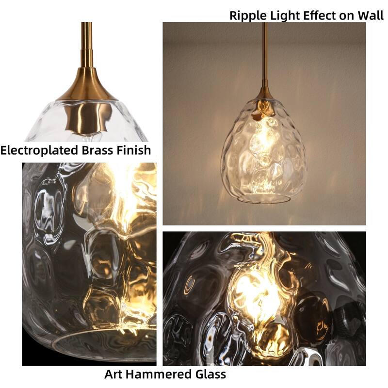 Modern 1-Light Teardrop Gold Pendant Light for Kitchen Island with Textured Glass Shade