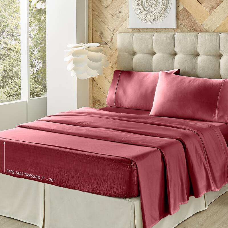 Royal Court Royal Fit Plush Microfiber 4 Piece Bed Sheet Set - Burgundy - Full