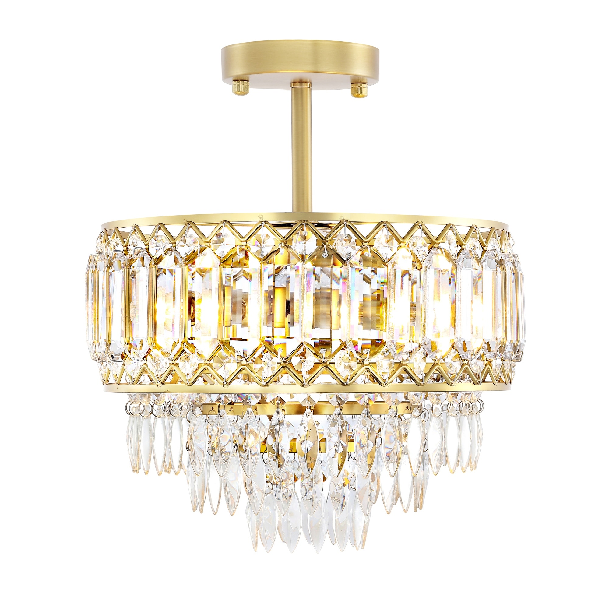Dimmable Crystal Semi-Flush Mount Ceiling Light with 3 Lights-image