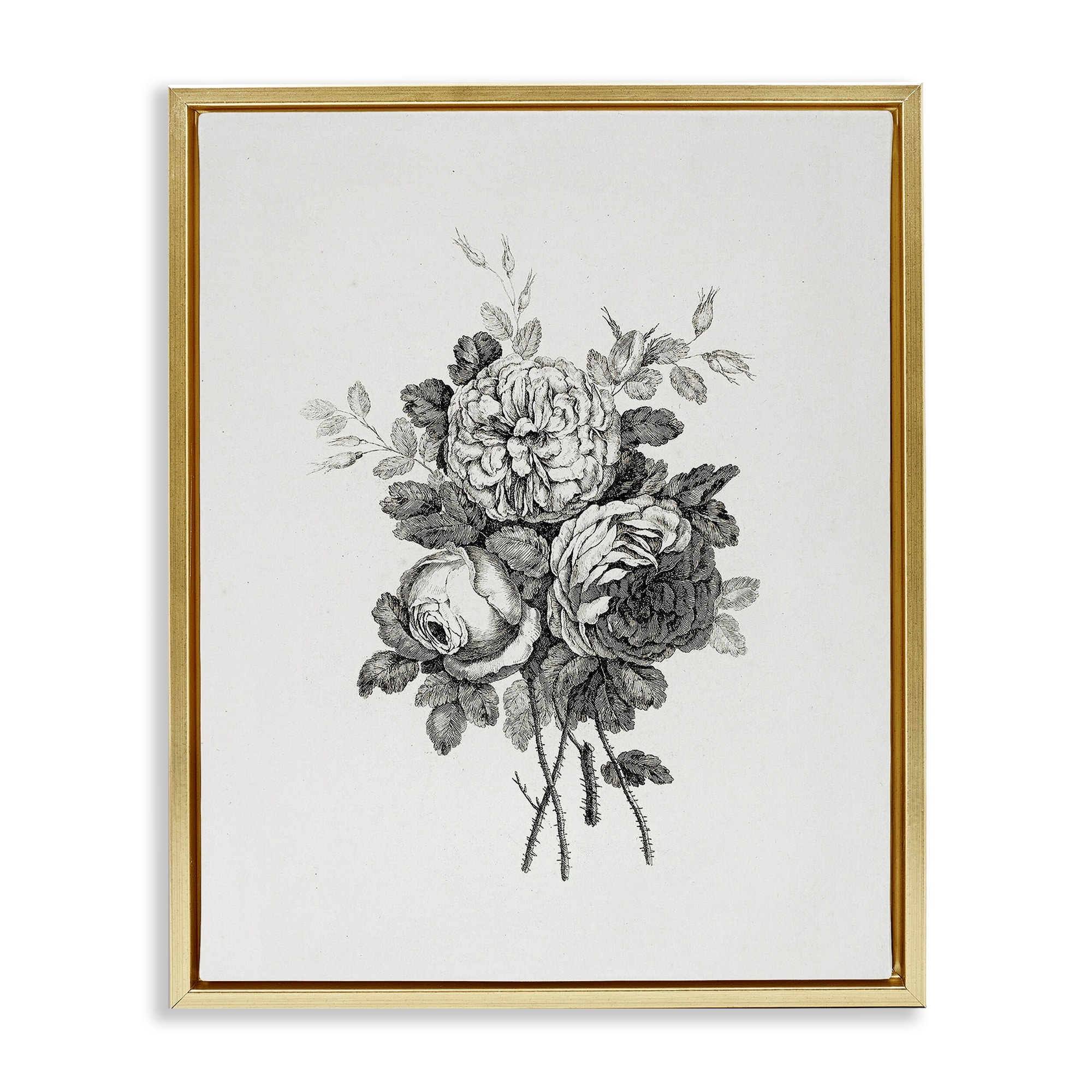 Stupell Mixed Monochrome Flowers Framed Floater Canvas Wall Art Design By Lettered and Lined