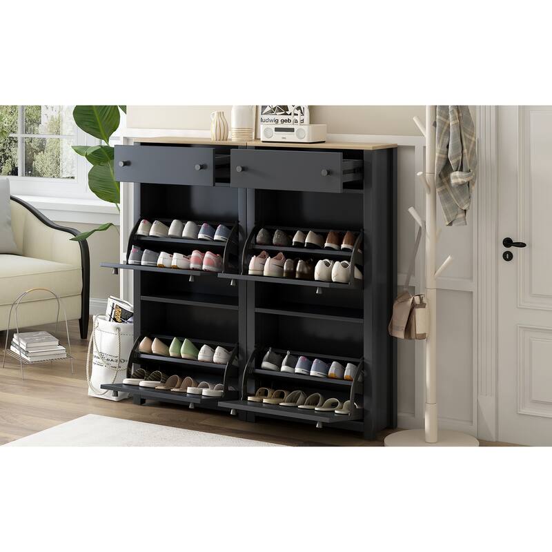 Entryway Organizer Shoe Cabinet with 2 Flip Drawers & Adjustable Panels for Storage and Organization