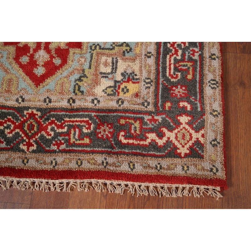 Geometric Red Heriz Serapi Indian Accent Rug Hand-Knotted Wool Carpet - 2'11"x 4'11"