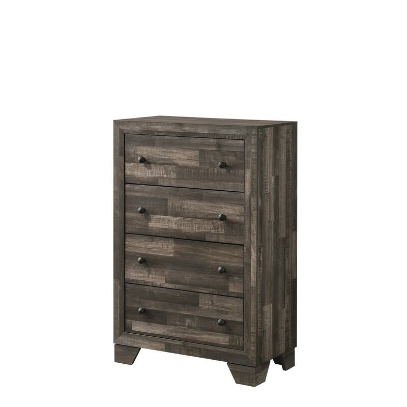 Rustic Four-Drawer Tall Storage Chest in Brown Gray Wood Finish