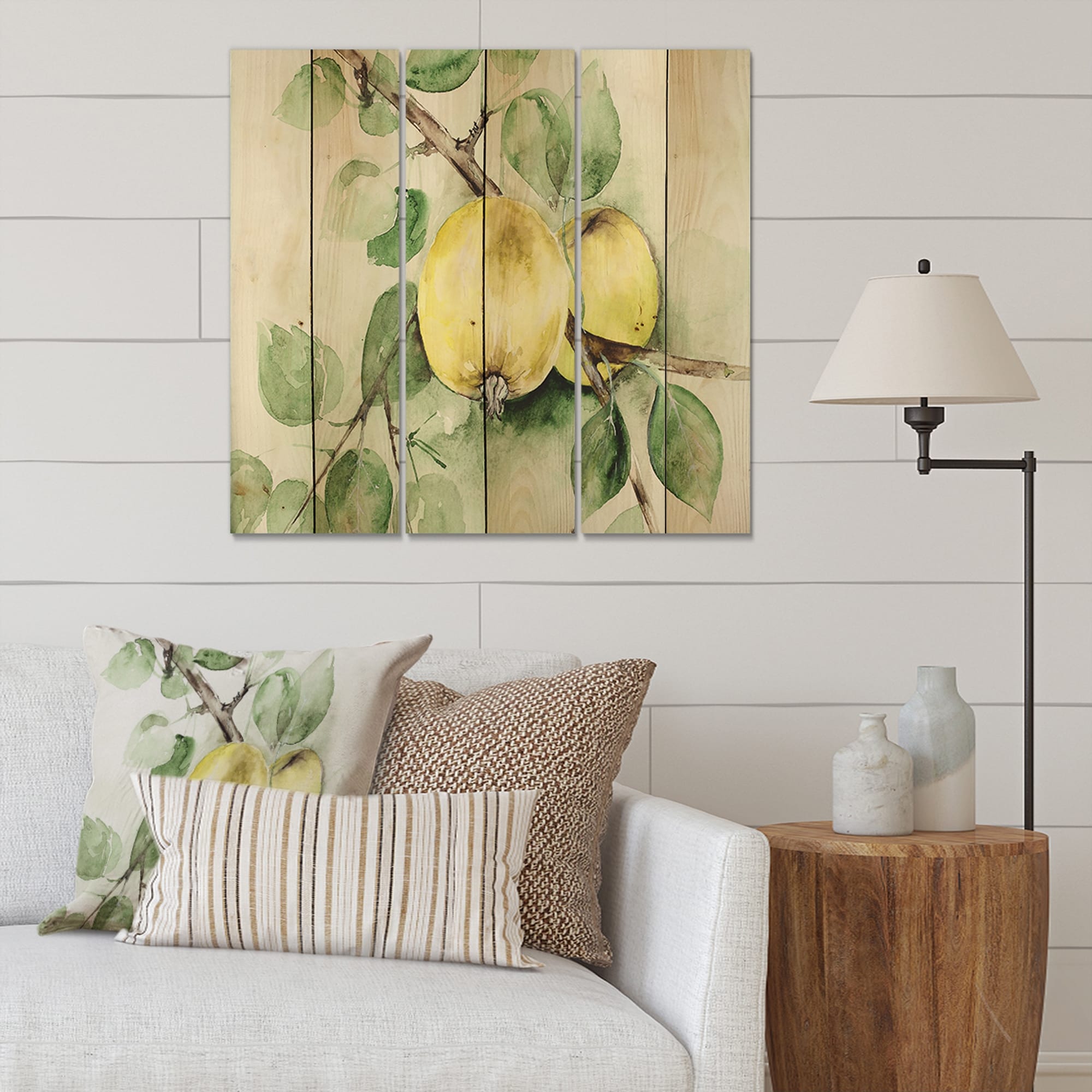 Designart 'Vintage Green Appels' Farmhouse Print on Natural-image
