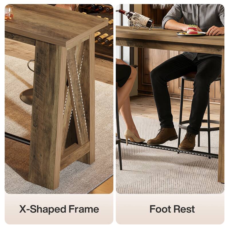 63" Bar Table with Metal Footrest, Counter Height Pub Table