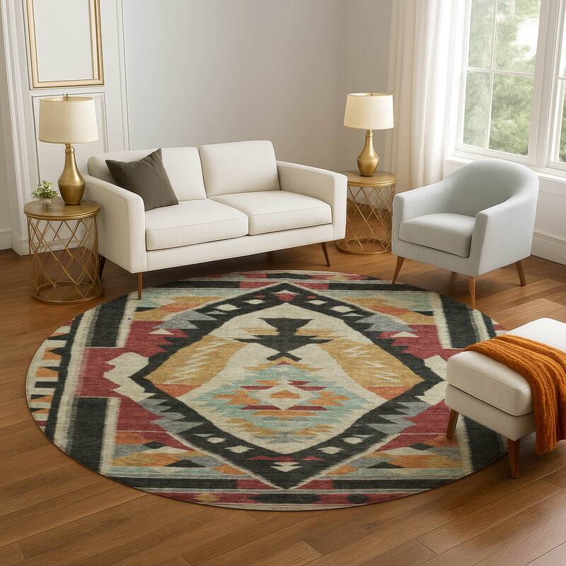 Premium Washable Super Soft Global Medallion Mayfield Rug - Red - 8' x 8'