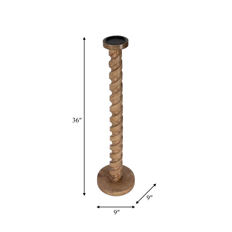 Wood Spiral Floor Pillar Candle Holder - Brown, 36 in.