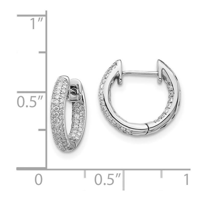 Curata 14k White Gold Diamond Hinged Hoop Earrings - 13x14mm Wide 2mm Thick