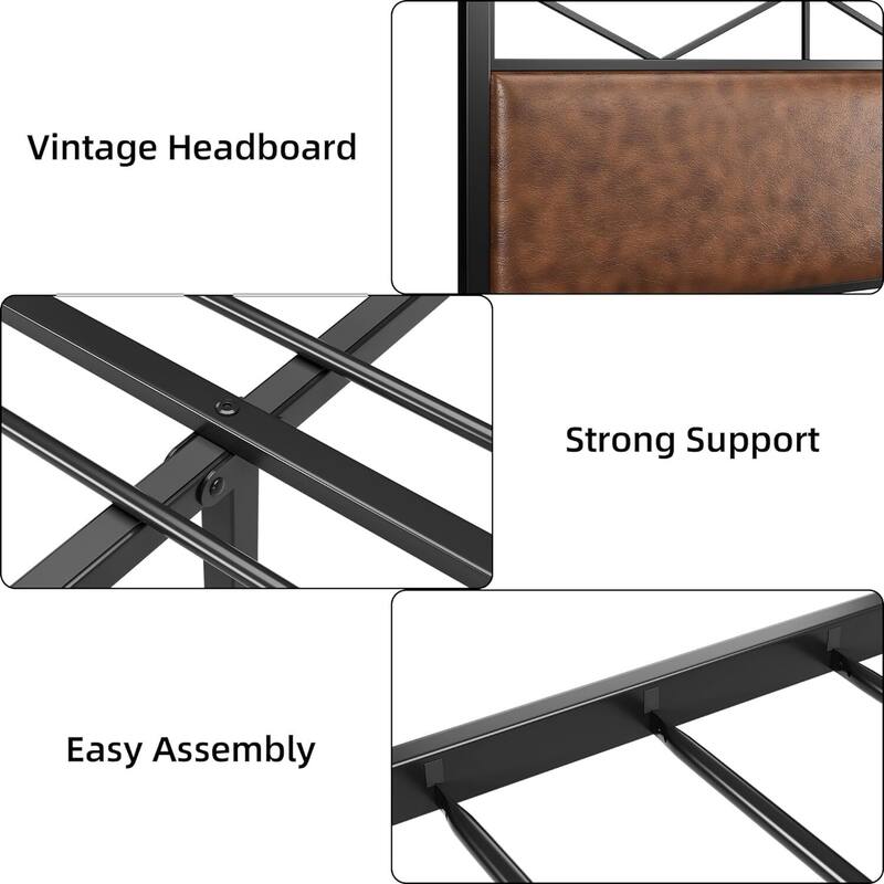 Metal Platform Bed Frame with PU Leather Headboard & Footboard