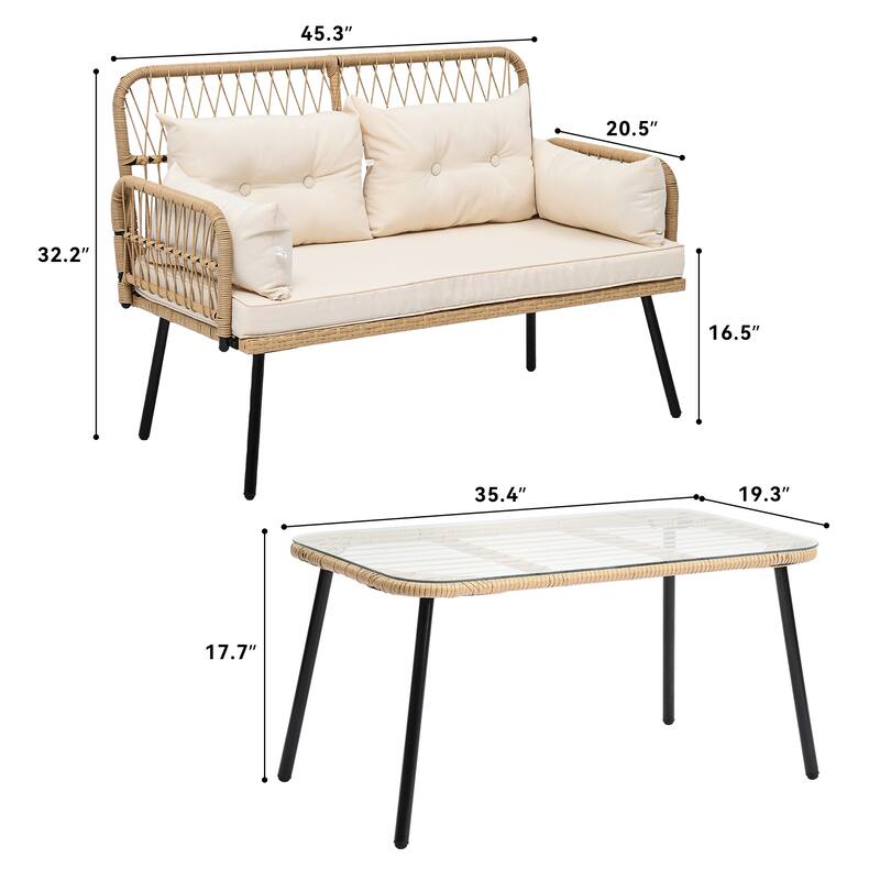 Iron+PE Rattan 2 - Person Seating Group with Cushions - Set of 4