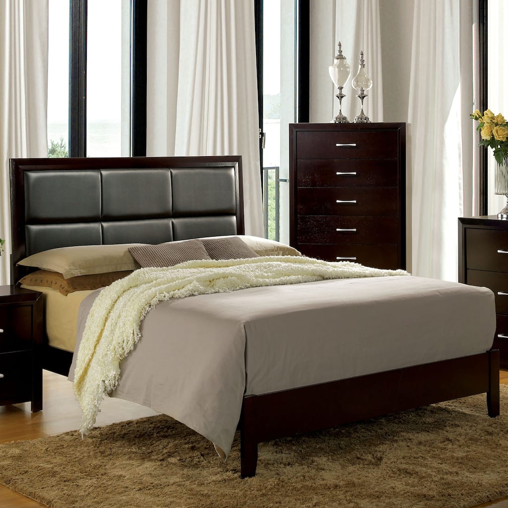 Furniture of America Hoss Modern Espresso Faux Leather Panel Bed
