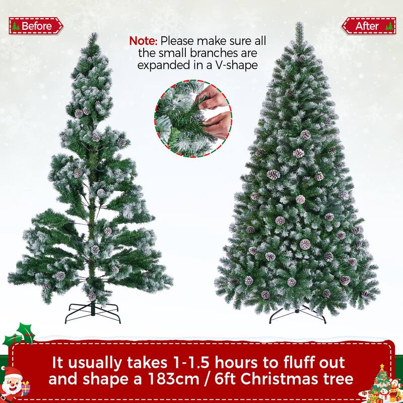 Yaheetech 4.5FT/6FT/7.5FT Pre-lit Frosted Artificial Christmas Tree with Stand Included, Green