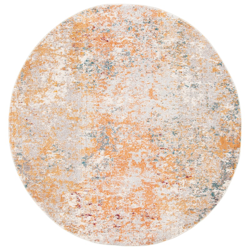 SAFAVIEH Madison Katrein Modern Abstract Rug - 6'7" x 6'7" Round - Ivory/Orange