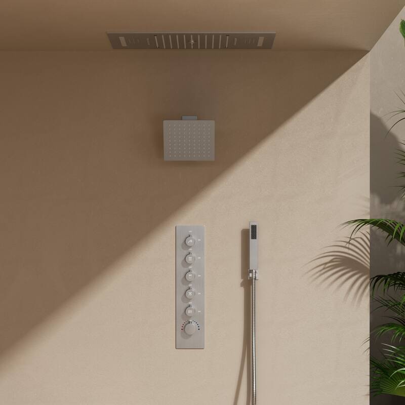 GRANDJOY LED Music Shower System 22" & 6" Dual Shower Heads with Handheld Spray