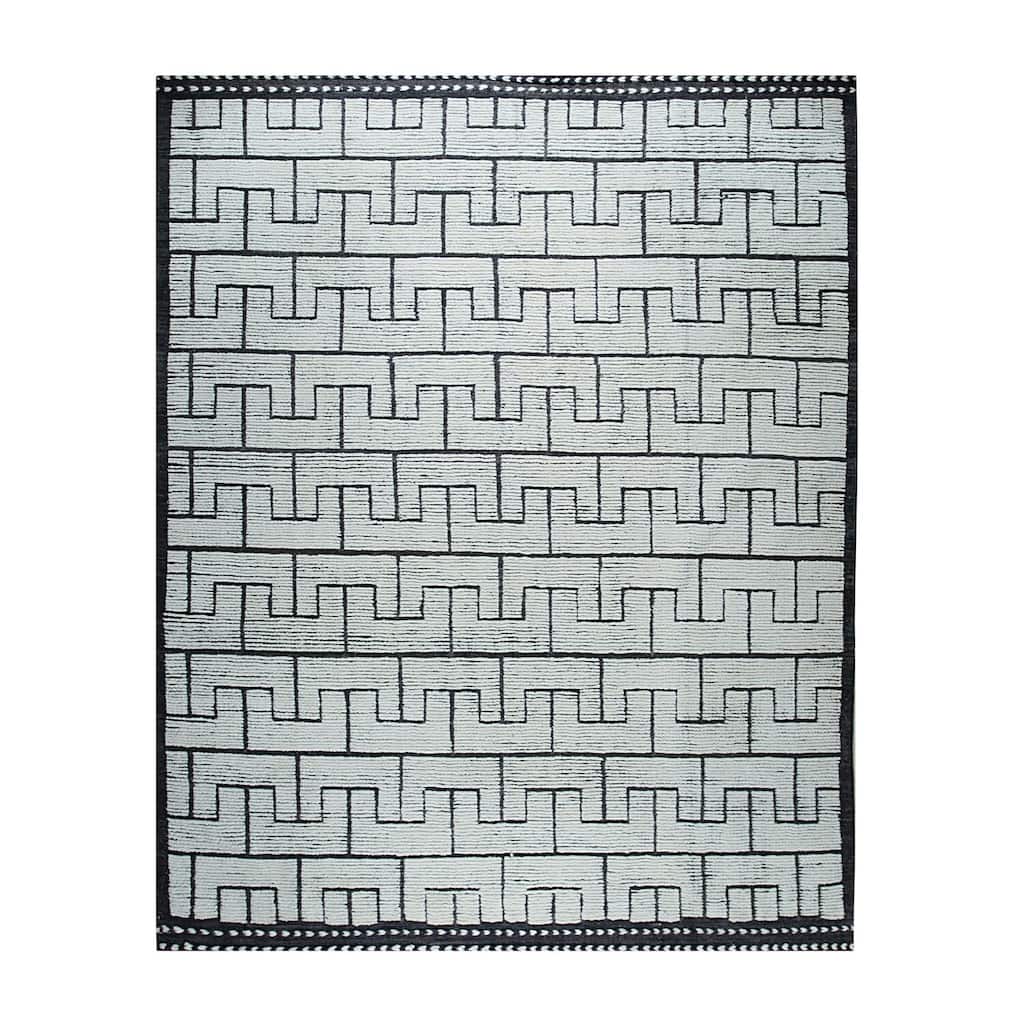 Hand-Knotted Wool Berber Moroccan Area Rug, 8' x 10'5, Ivory Area Rug, Stylish Soft Texture for Home Interiors - L