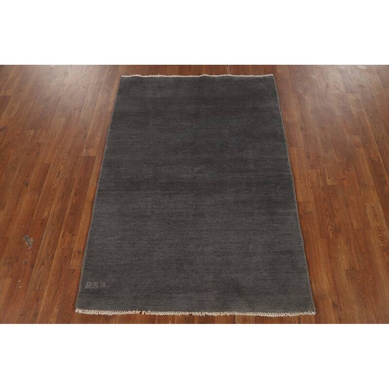 Gray Gabbeh Modern Rug Handmade Wool Carpet - 3'5" x 4'11"