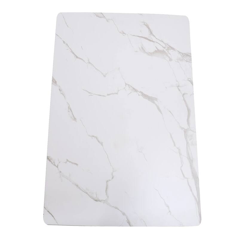 Bristol Square Dining Table with Marble White MDF Top and Black Steel Pedestal Base