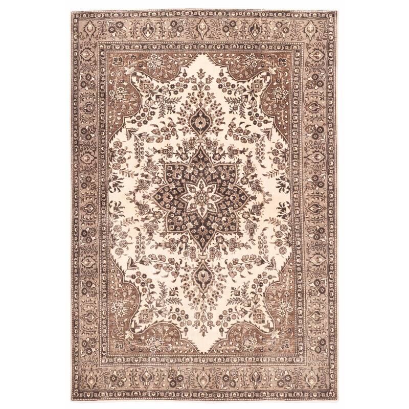 ECARPETGALLERY Hand-knotted Antalya Vintage Cream Wool Rug - 6'7 x 9'7
