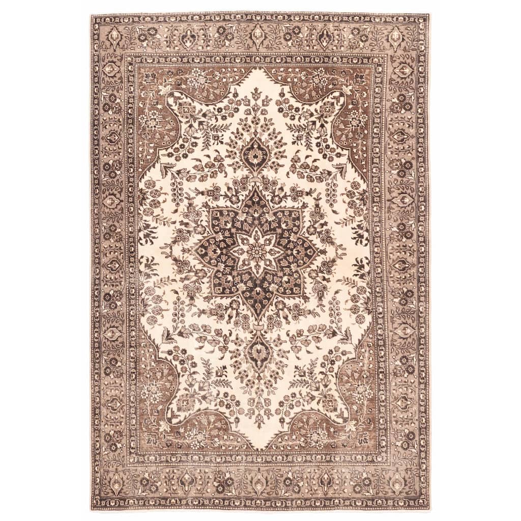 ECARPETGALLERY Hand-knotted Antalya Vintage Cream Wool Rug - 6'7 x 9'7