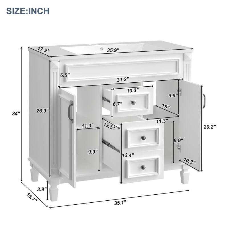 2 Drawers Bathroom Vanity with Top Sink