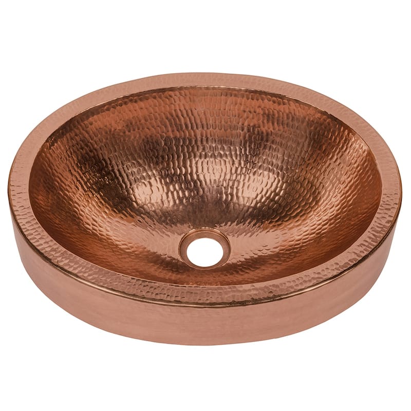 17-in Compact Oval Skirted Vessel Hammered Copper Sink in Polished Copper (VO17SKPC)