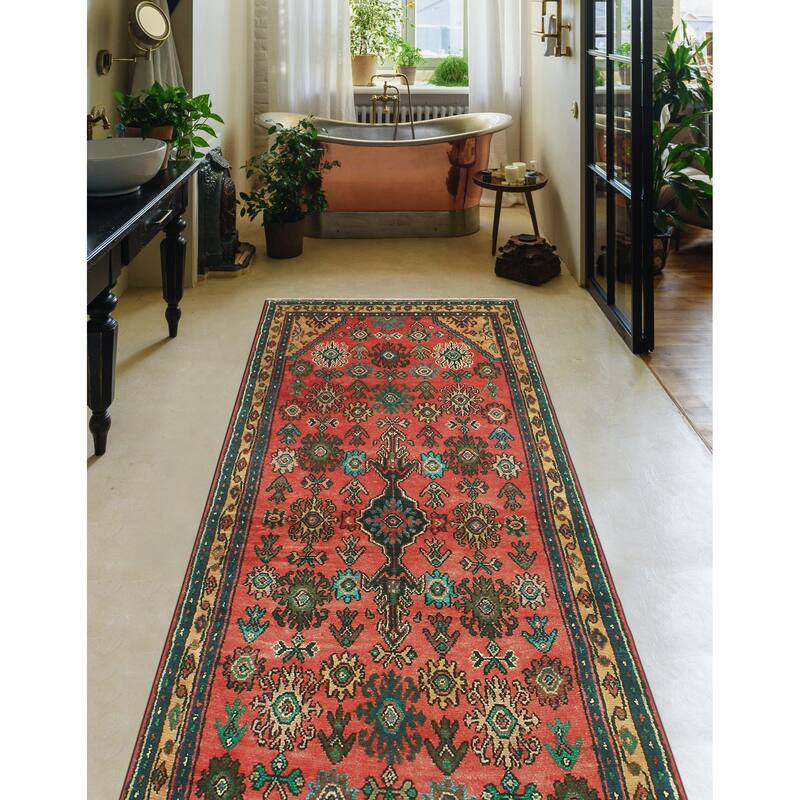 Fine Vintage Distressed Azzam Rust/Gold Runner - 3'6" x 8'1"