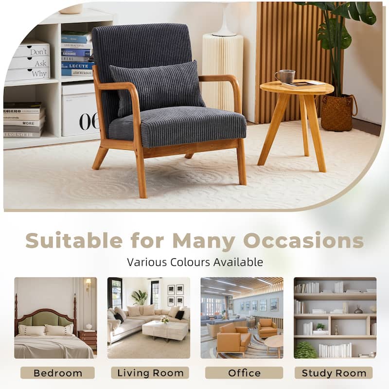 Homefun Corduroy Upholstered Mid-Century Modern Wood Frame Single Armchair for Living Room