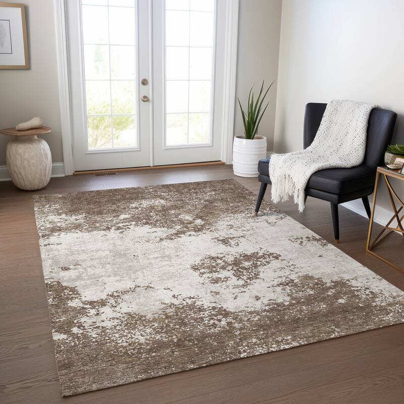 Machine Washable Indoor/ Outdoor Abstract Pixels Chantille Rug - Brown - 2'6" x 3'10"