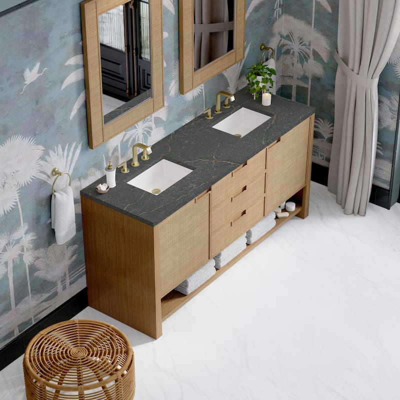 Solene 72" Double Vanity, Seaside Oak, w/FreePower Wireless Charger