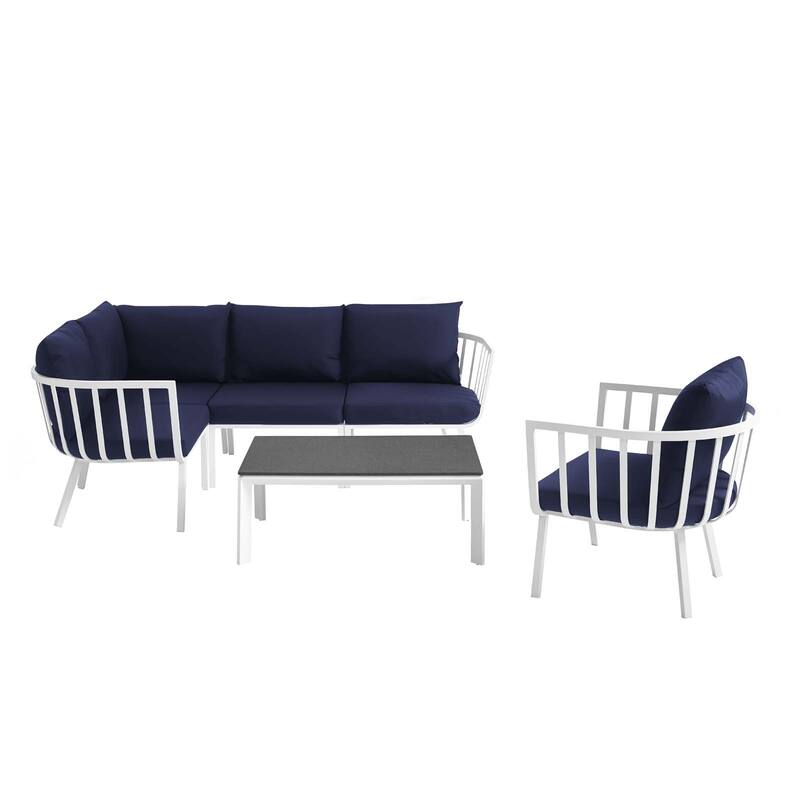 Riverside 4 Piece Outdoor Patio Aluminum Sectional Set with Armchair and Table